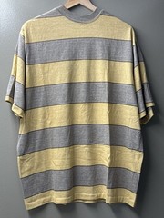 Vintage Hang Ten Striped T-Shirt Yellow Grey 70s Surf Skate Made in USA L/XL
