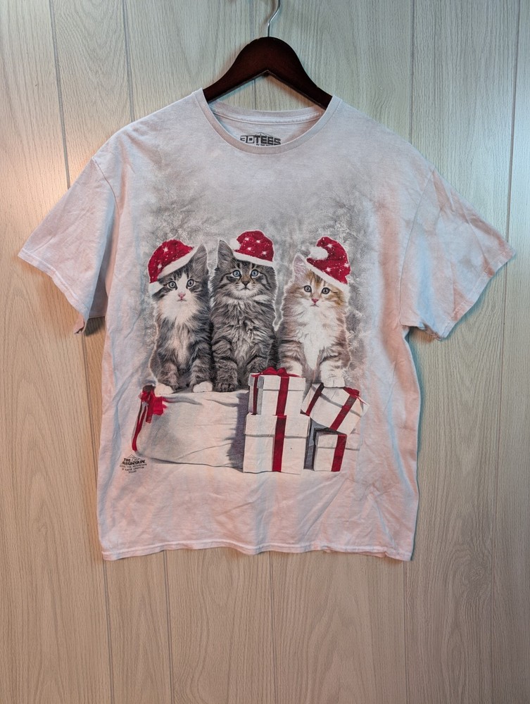 The Mountain 3D Tees Short Sleeve T Shirt Mens Sz Large Christmas Kitten Present