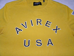 Avirex USA Embroidered Tee Yellow Military Tailor Style Flag Patch Size M