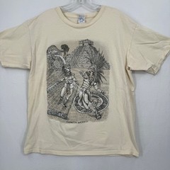 Yazbek Graphic T-Shirt Mens Large Cream Cancun Mexico Mayan Pyramid Cotton Tee