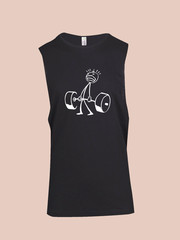 UNISEX MEN WOMENS TEE SLEEVELESS TSHIRT STICKMAN WEIGHTLIFTER LIFTING EXERCISE