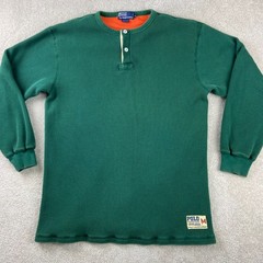Vtg Polo Ralph Lauren Henley Mens Medium Green Waffle Knit Heavy Thermal