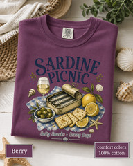 Sardine Picnic Comfort Colors Shirt, Vintage Coastal Seafood Summer Tee