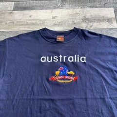 Vintage Kangaroo T-Shirt Australia Spell Out Down Under Blue Mens Large