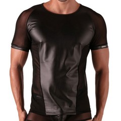 Absolu Male By TOF PARIS Rebel Mesh T-Shirt Crew-Neck Leather Look 1