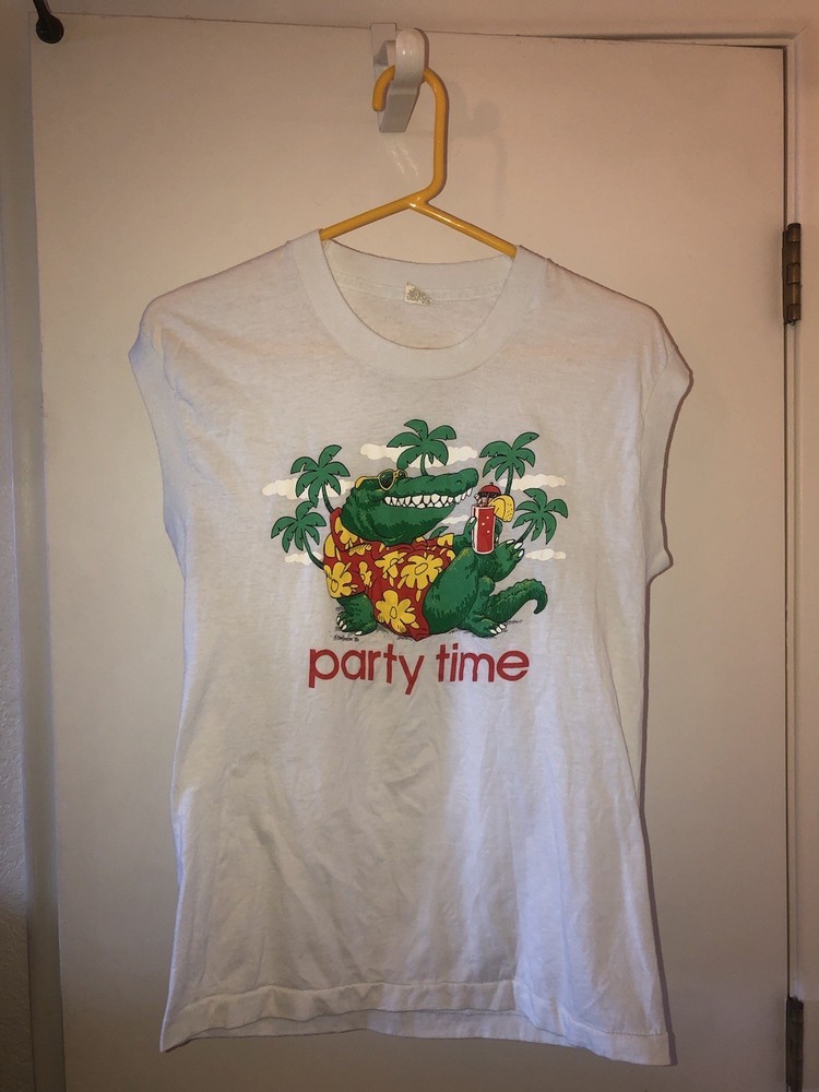 Vintage 1986 Party Time Alligator Jim Benton Graphic T-Shirt Men’s Medium 80s