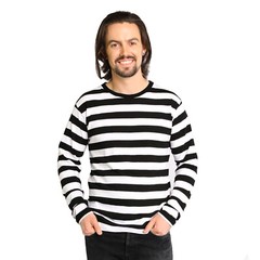 NYC Long Sleeve PUNK GOTH Pierrot Mime Stripe Striped Shirt Black White S M L XL