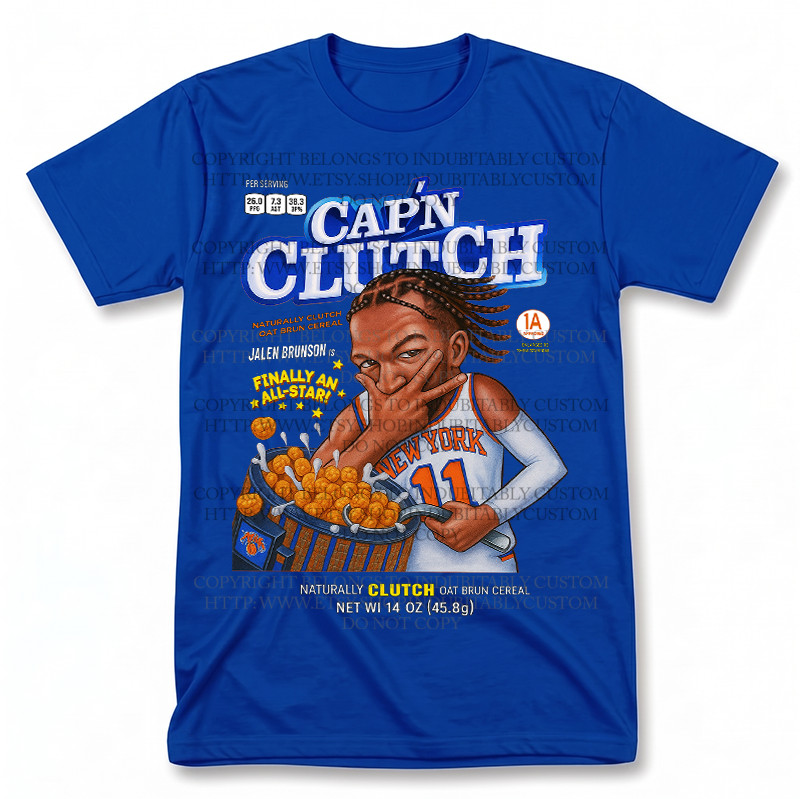 Jalen Brunson Captain Clutch Cereal Box Basketball Graphic Tee S-5XL