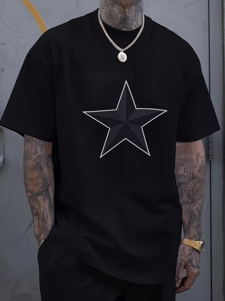 Black Star Graphic T-Shirt – Oversized Unisex Streetwear Tee with Bold Geometric