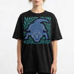 Alligator Gator Reptile Wildlife T-Shirt Tropical Blue Linocut Swamp Animal Tee
