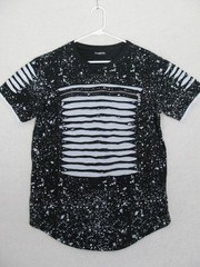 CARBON Mens Large Black Tee – Zipper Chest, Slit Sleeves, Paint Splatter Urban