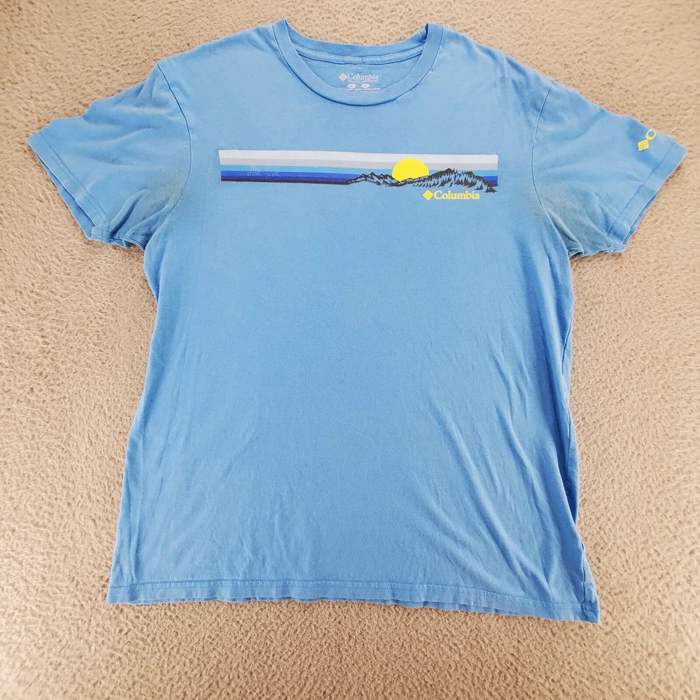 Columbia Shirt Mens Large Blue Active Casual Outdoors Fishing Classic Logo