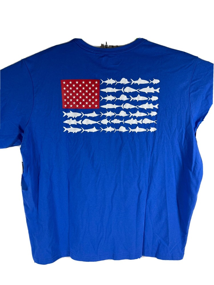 Columbia Shirt Adult XL Blue White Red USA Flag Cotton PFG Short Sleeve
