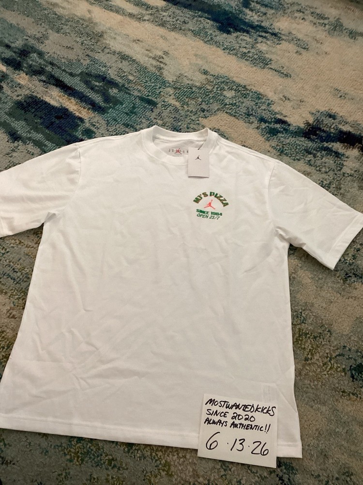 NWT Nike Air Jordan Graphic MJ’s Pizza 23 White T-Shirt Men’s Sz L FREE SHIP