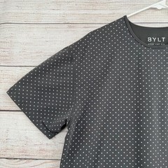 BYLT Drop Cut Lux Polka Dot Short Sleeve T-Shirt Mens XL Gray Stretch Round Hem