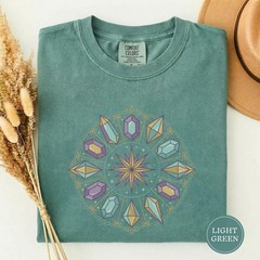 Crystal Grid Zodiac Wheel Comfort Tee Astrology Spiritual Design