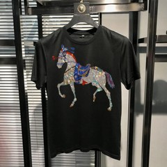 New Fashion Trend Horse Hot Drilling Rhinestones Summer Luxury Men T-Shirt