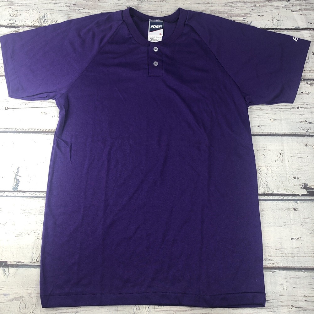 VTG BIKE Athletic Purple T-Shirt SZ L Single Stitch 2 button Shirt Sleeve