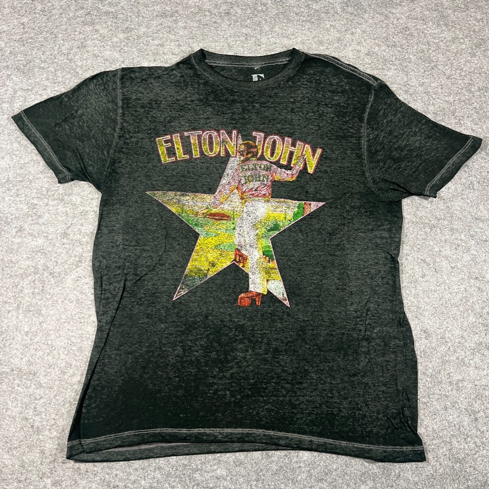 Elton John Yellow Brick Road 2022 Concert Tour T Shirt Men Large Black Acid Wash