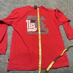 Vintage 90s Y2k Mecca Mens T Shirt Size L Red Long Sleeve Big Graphic Print Logo