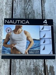 Nautica ~ Men’s 4-Pack Tanks Tops Cotton Blend White Undershirts ~ M (38-40)