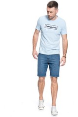 Lee Jeans Logo Print T-Shirt Men Medium Cotton Regular Fit Short Sleeve Sky Blue