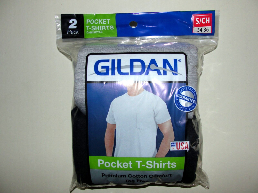 Men’s Gildan 2 (1 Gray, 1 Black) Pocket T-Shirts – Size S (34-36) New
