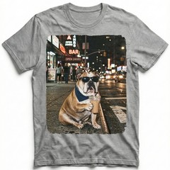 English Bulldog Bandana Iced Latte NYC Night Street Unisex T-Shirt Funny Tee