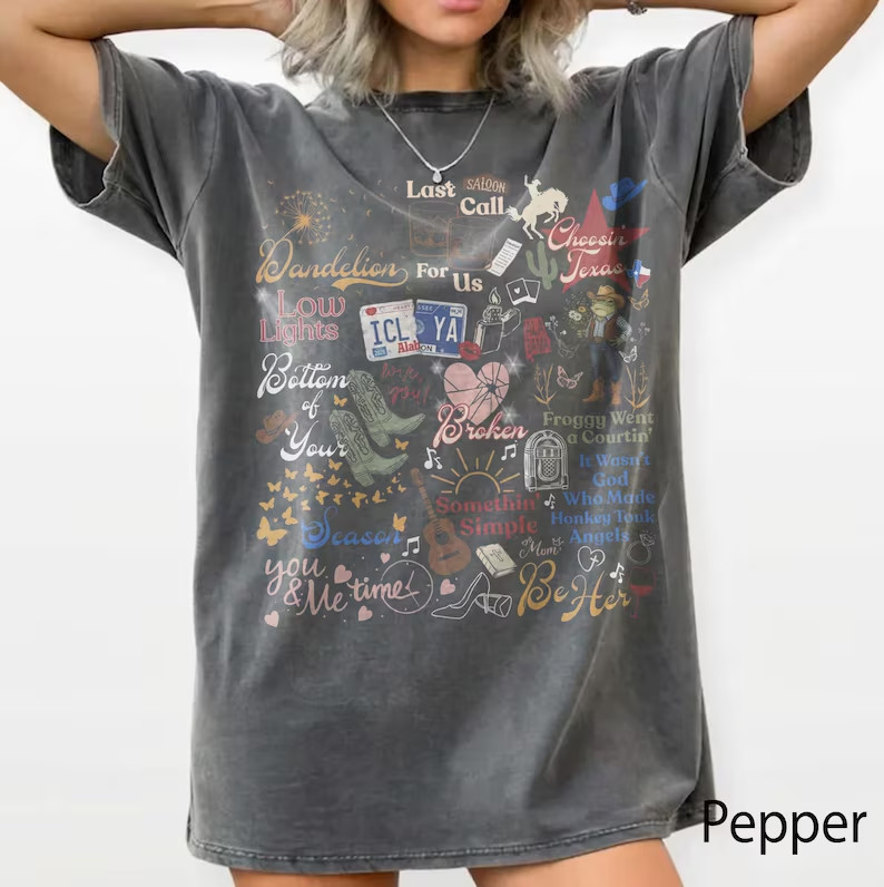 Ella Dandelion Lyric Shirt Choosin Texas Song Tee, Ella’s Fellas Club Shirt