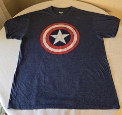 Marvel T-Shirt Captain America Distressed Shield Graphic Logo Blue Size Large