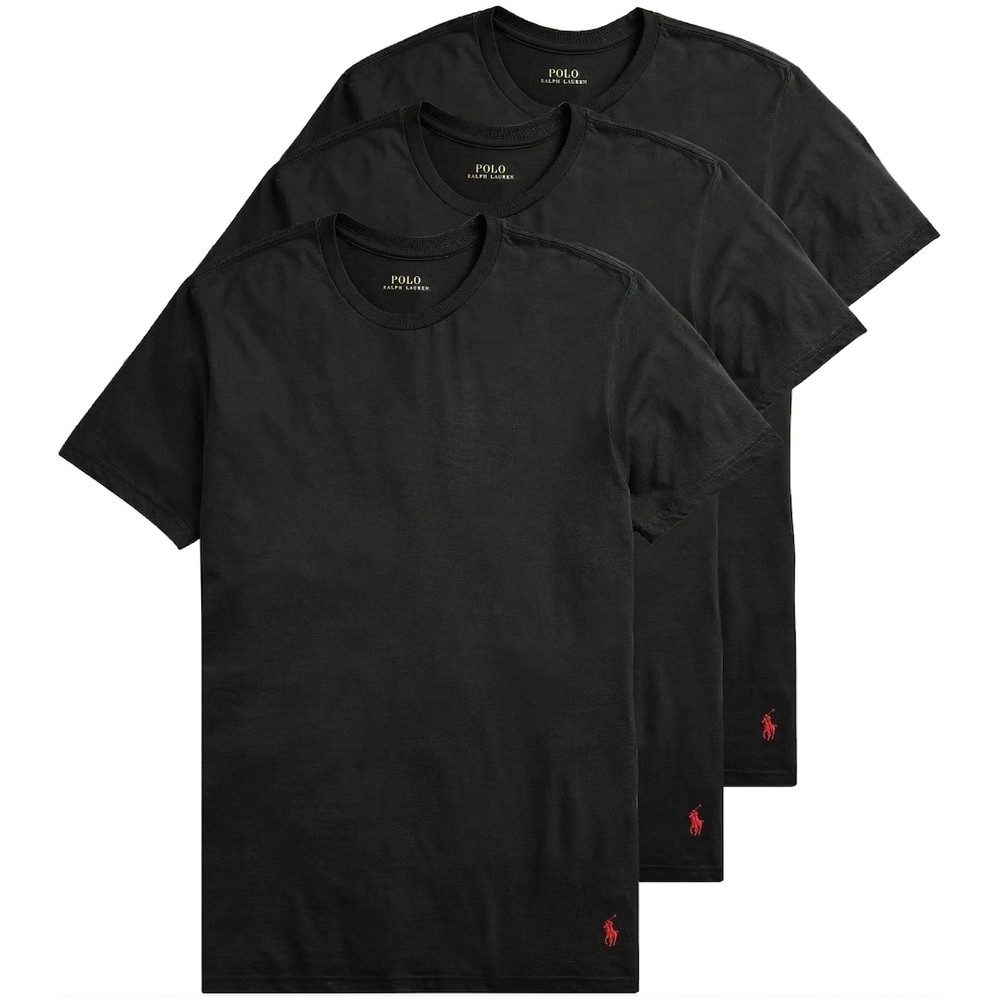 Polo Ralph Lauren Mens Crew Neck T-Shirts 3 Pack Solid Black Cotton Stretch