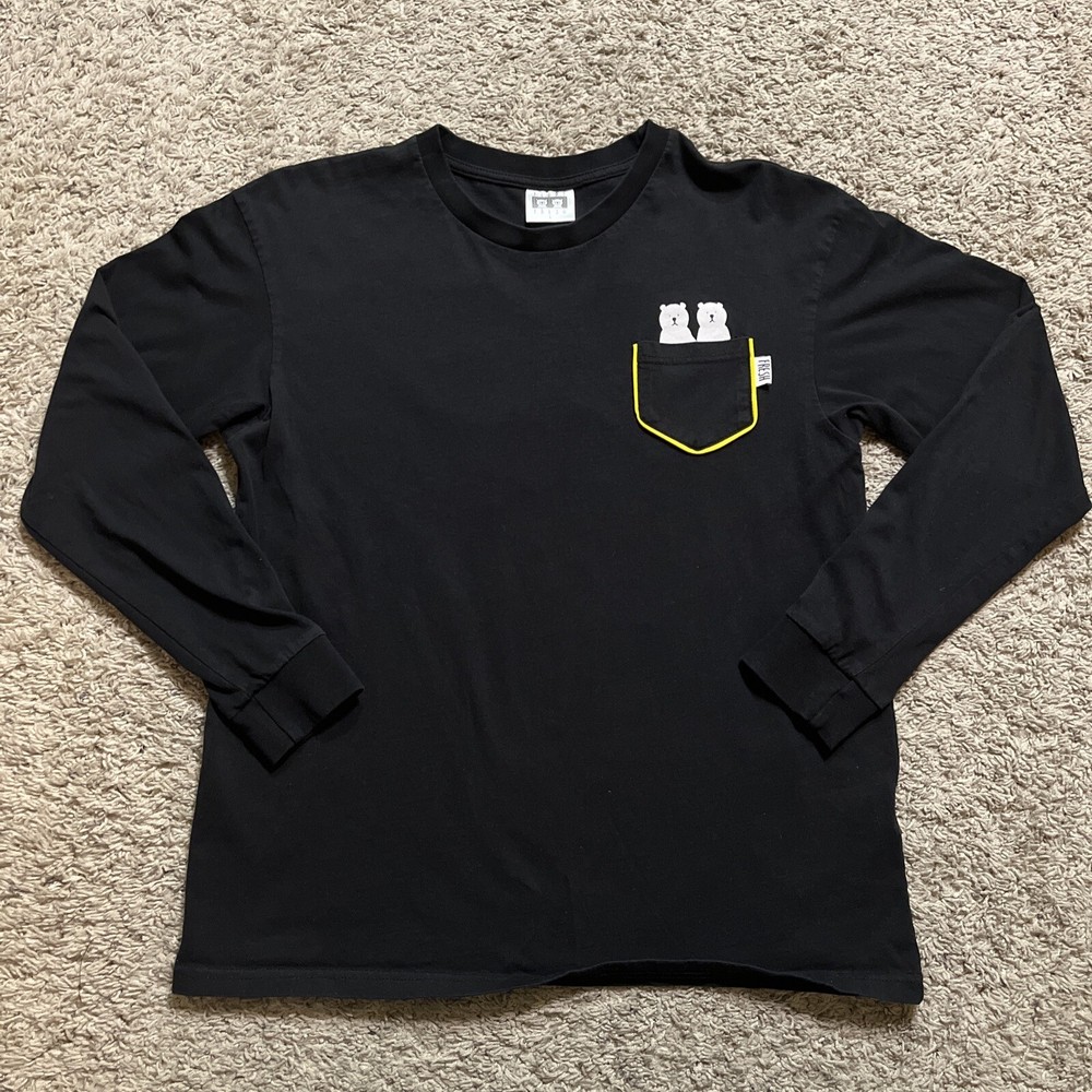 Teddy Fresh Long Sleeve Shirt Mens Size L Large Black Just Two Teds Front Pocket