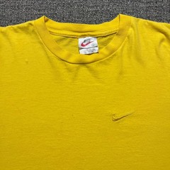 Vintage 90s Nike White Tag Shirt XL Yellow Embroidered Mini Swoosh Made In USA
