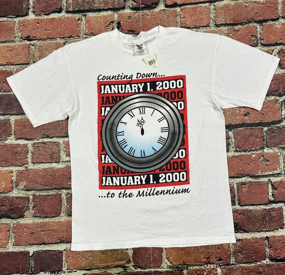 Vintage 2000 Counting Down to the Millennium T Shirt Years Y2K Clock Large NWT
