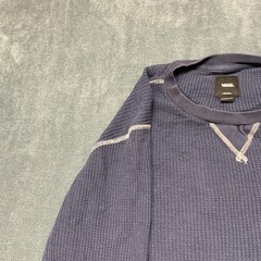 Vans Shirt Mens Medium Navy Blue Waffle-Knit Long Sleeve Round Neck Thermal Tee