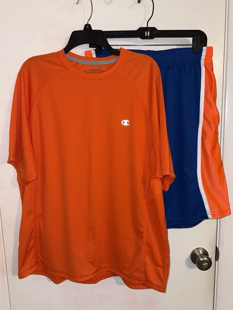 Champion XL Orange Double Dry Tshirt Game Time Blue Orange white shorts SET NWOT