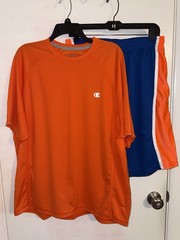 Champion XL Orange Double Dry Tshirt Game Time Blue Orange white shorts SET NWOT