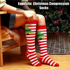 Christmas Athletic Knee High 1520 mmHg Compression Socks Men Women 12 Pairs