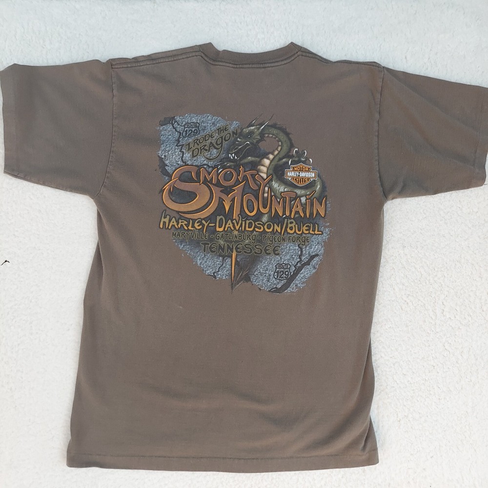 Harley Davidson I Rode The Dragon T Shirt Size Large Gray Smokey Mountain TN 07