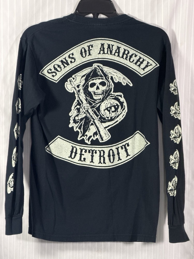 Sons Of Anarchy DETROIT Men’s SMALL Black Long Sleeve Grimm Reaper Skull T-Shirt