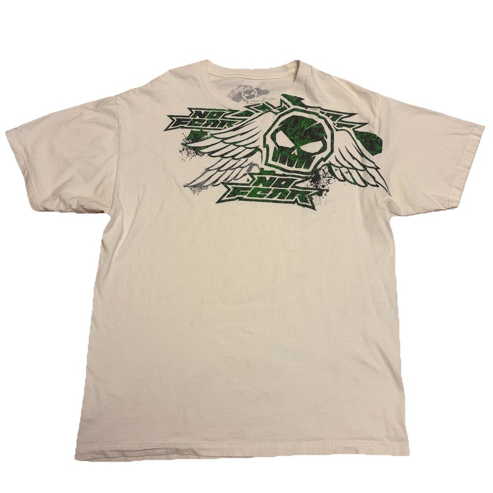 No Fear Shirt Mens Large White Skull Wings Logo Graphic Tee Motocross Metal