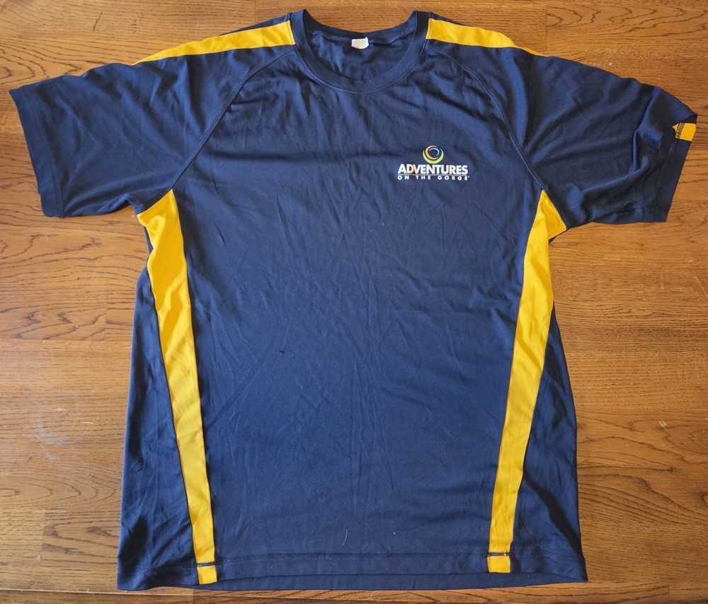 Adventures on the Gorge Men’s Logo T-Shirt Navy Yellow Polyester Crew Neck L