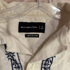 Abercrombie & Fitch Capri Italy Embroidered Linen Blend Shirt Small White Blue