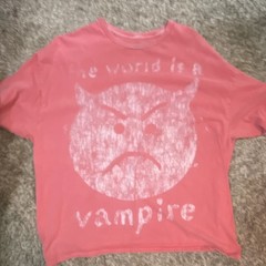Emo Pumpkin Pink Vampire Graphic Print Tee S/M Regular Fit Crew Neck Goth