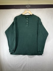 Vintage 90s Thermal Heavyweight Waffle Henley T-Shirt Men XL Hunter Green Y2k