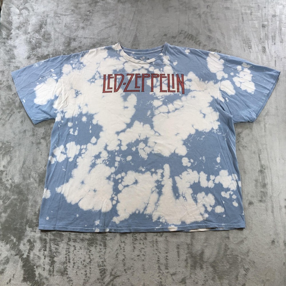 Led Zeppelin Shirt Mens 2XL Blue Tie Dye U.S. Tour 1975 Band Graphic Tee