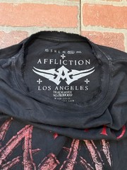 Men’s Affliction Music As A Weapon Shirt 2XL Red Foil Print