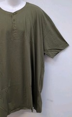 Bigdude Short Sleeve Henley Neckline Grandad Collar Mens Cotton TShirt 5XL Olive