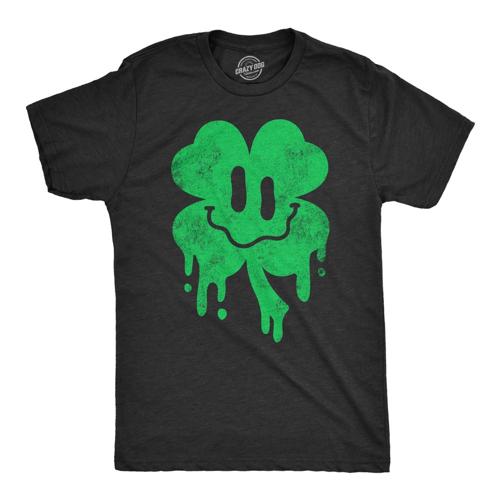 Mens Dripping Clover Face T Shirt Funny St Paddys Day Wasted Shamrock Smiling