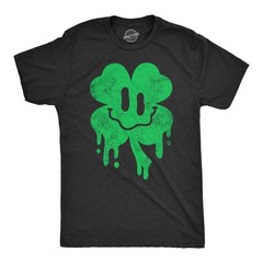 Mens Dripping Clover Face T Shirt Funny St Paddys Day Wasted Shamrock Smiling